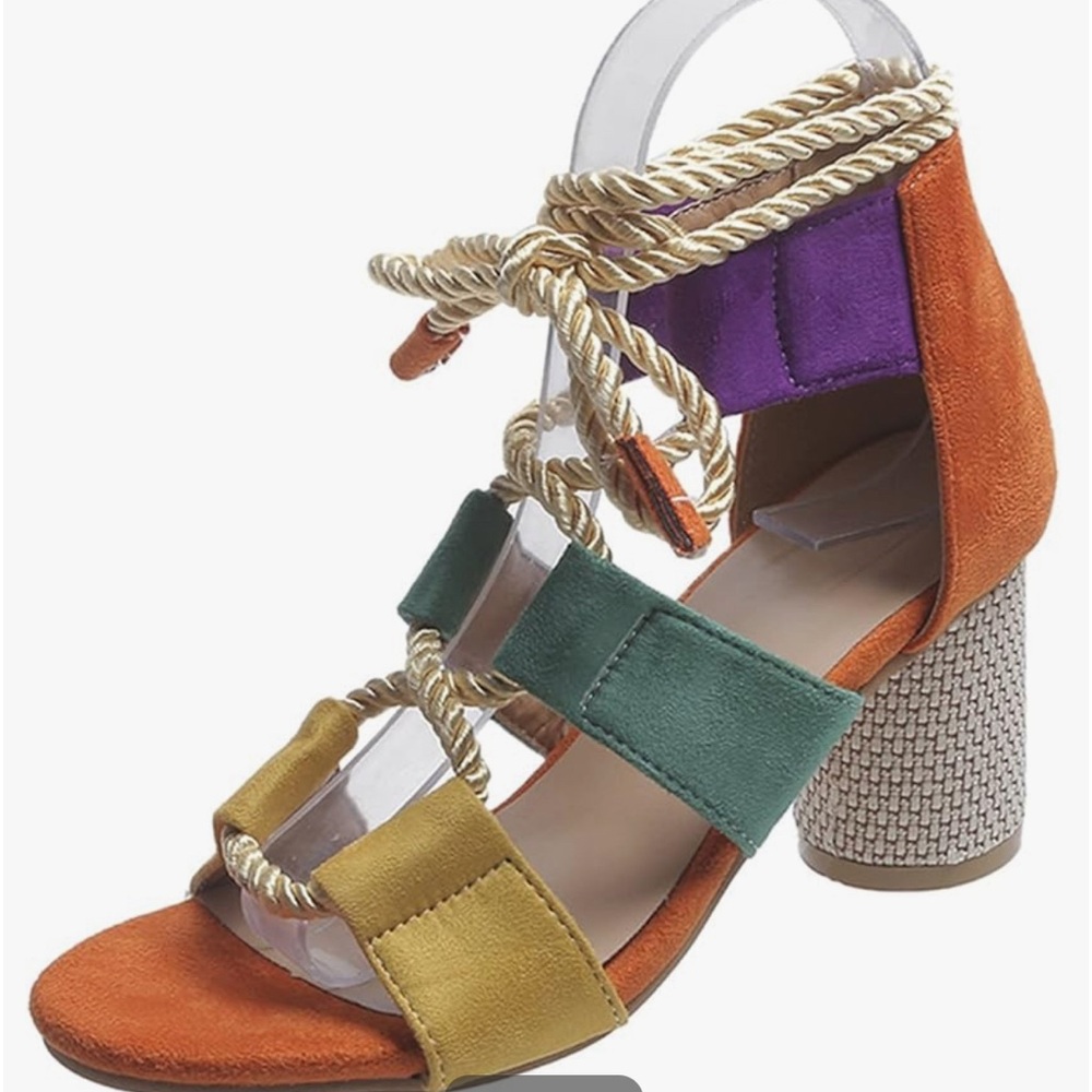 Designer Weave Ankle Lace Open Toe Female Pumps